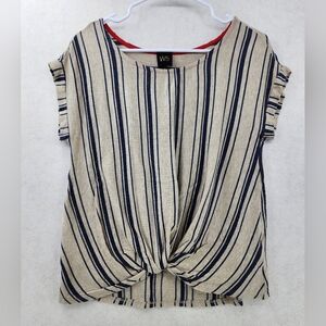 Anthropologie W5 Twist Front Top Women's Medium Beige with Blue Stripes Flowy